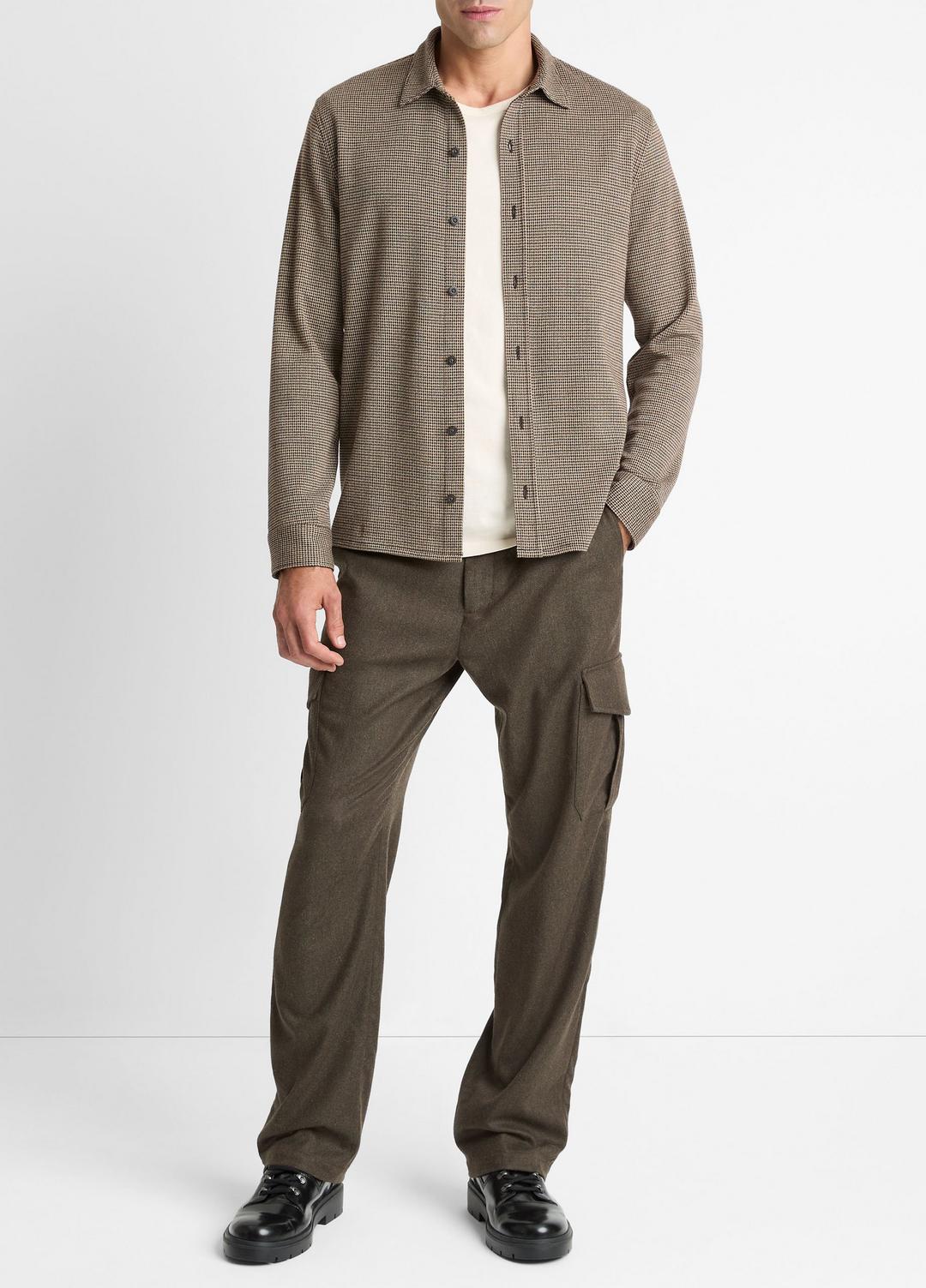 Houndstooth Cotton-Blend Button-Front Shirt in Long Sleeve DARK ROAST COMBO | VINCE Men