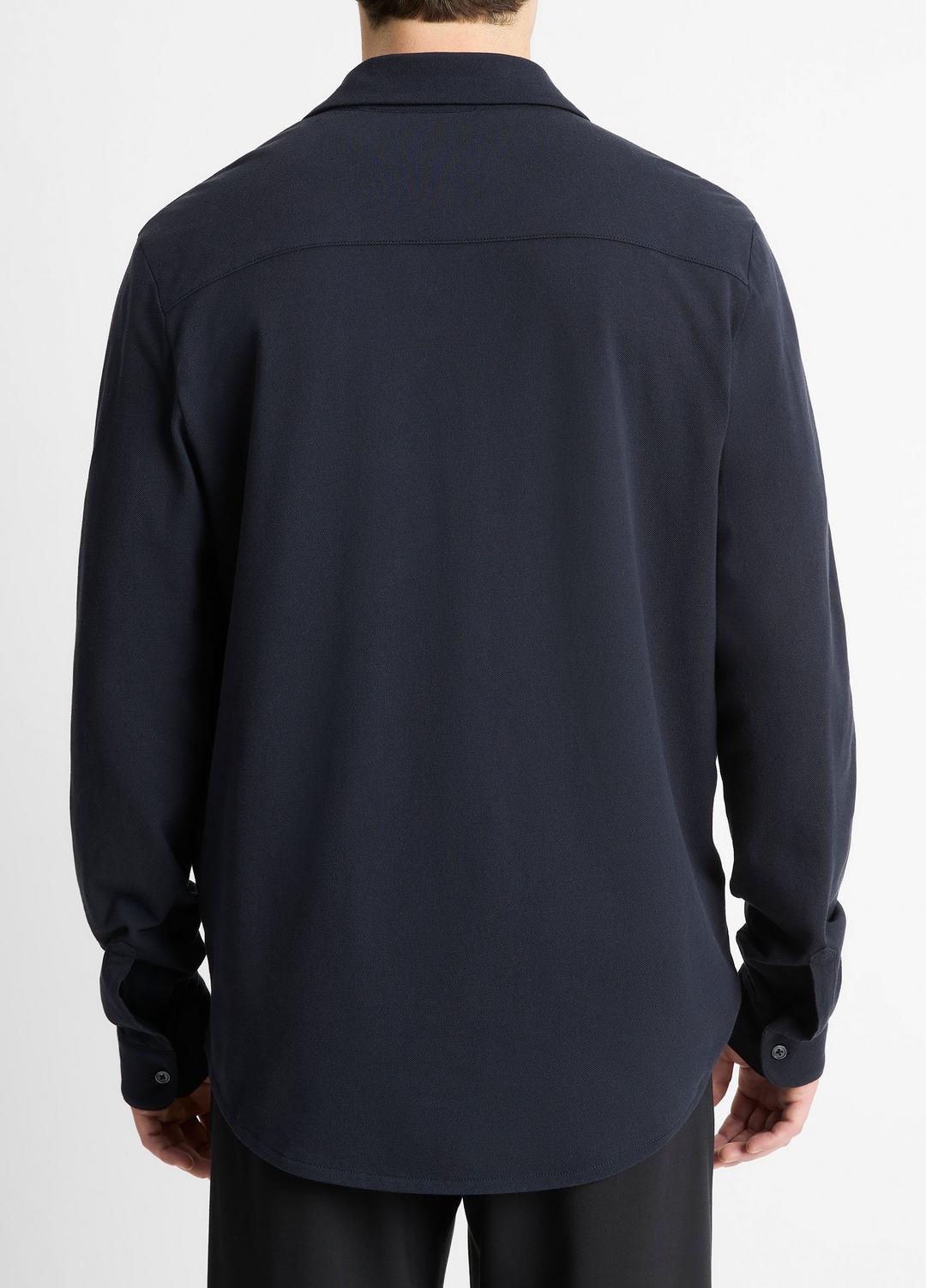 Cotton Piqué Button-Front Shirt in Long Sleeve COASTAL BLUE | VINCE Men