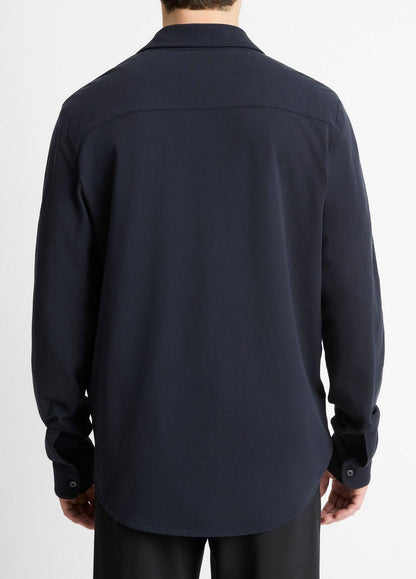 Cotton Piqué Button-Front Shirt in Long Sleeve COASTAL BLUE | VINCE Men
