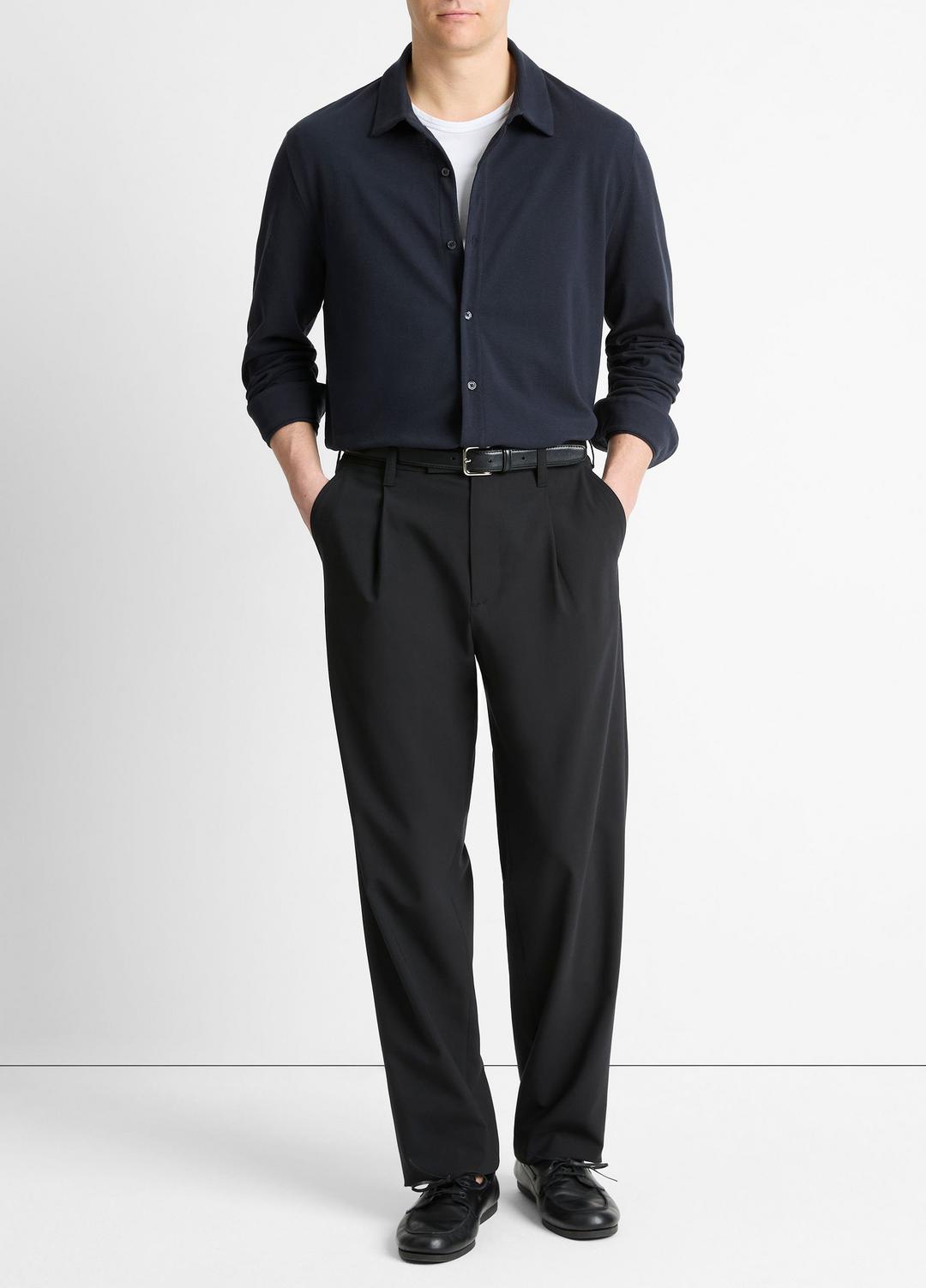 Cotton Piqué Button-Front Shirt in Long Sleeve COASTAL BLUE | VINCE Men