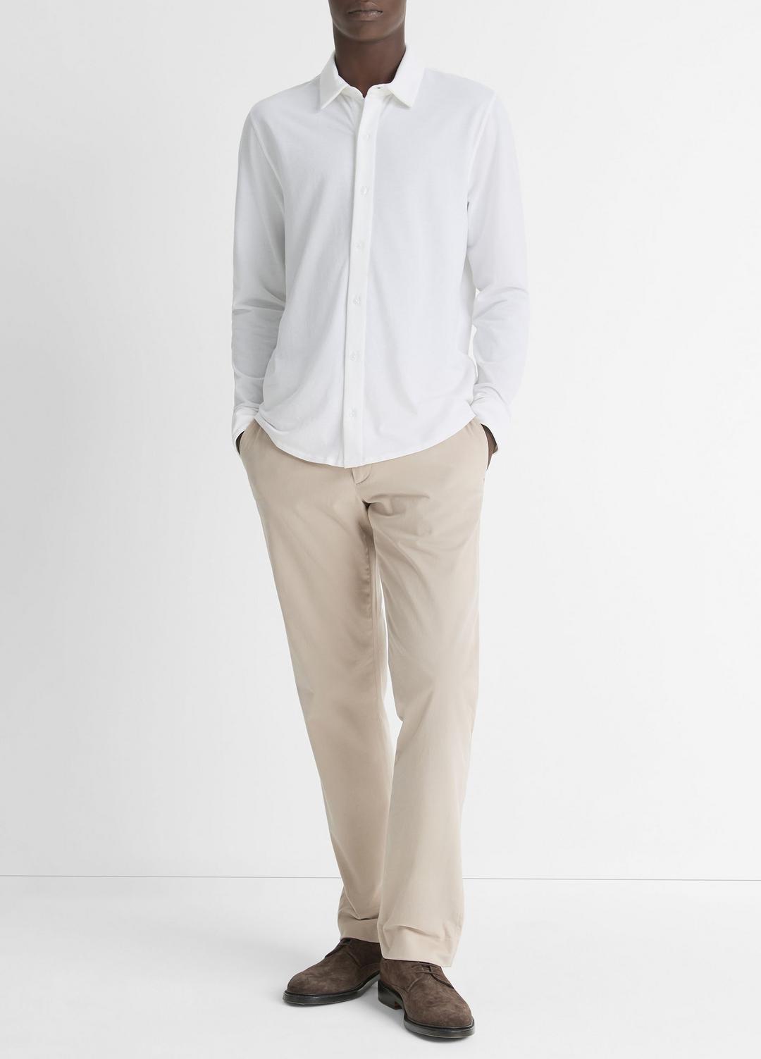 Cotton Piqué Button-Front Shirt in Long Sleeve OPTIC WHITE | VINCE Men