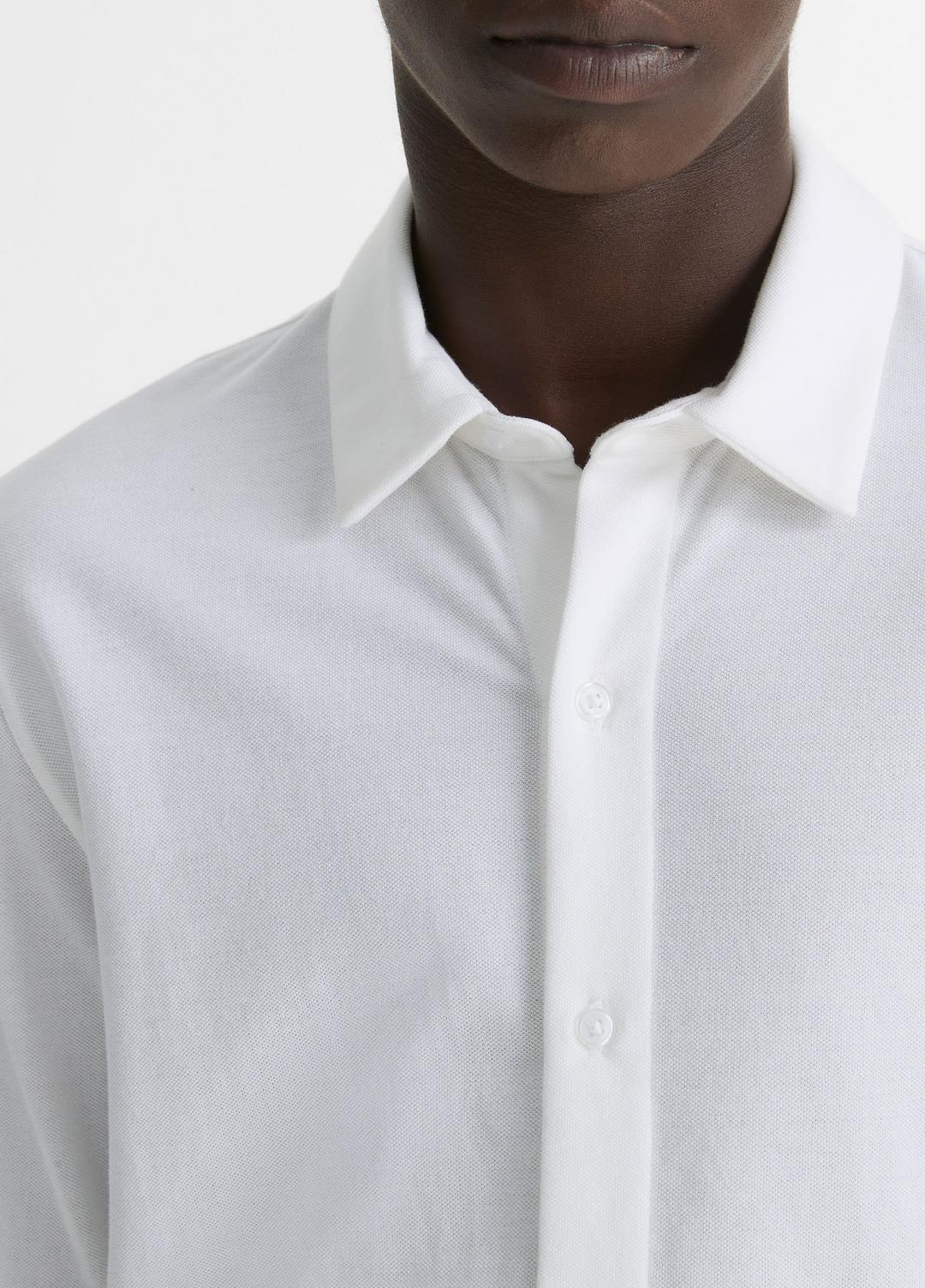 Cotton Piqué Button-Front Shirt in Long Sleeve OPTIC WHITE | VINCE Men