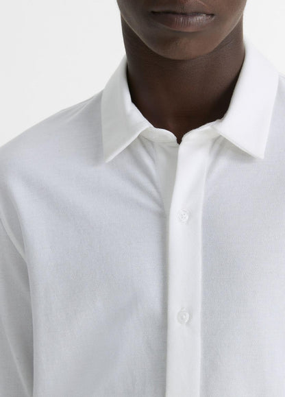 Cotton Piqué Button-Front Shirt in Long Sleeve OPTIC WHITE | VINCE Men