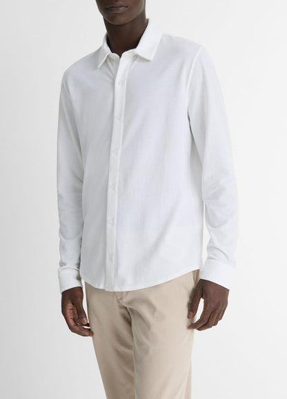 Cotton Piqué Button-Front Shirt in Long Sleeve OPTIC WHITE | VINCE Men