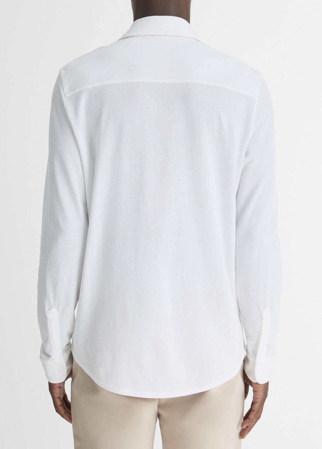Cotton Piqué Button-Front Shirt in Long Sleeve OPTIC WHITE | VINCE Men
