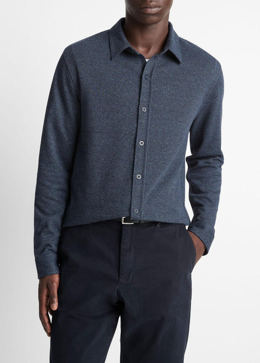 Houndstooth Cotton-Blend Button-Front Shirt in Long Sleeve COASTAL COMBO | VINCE Men