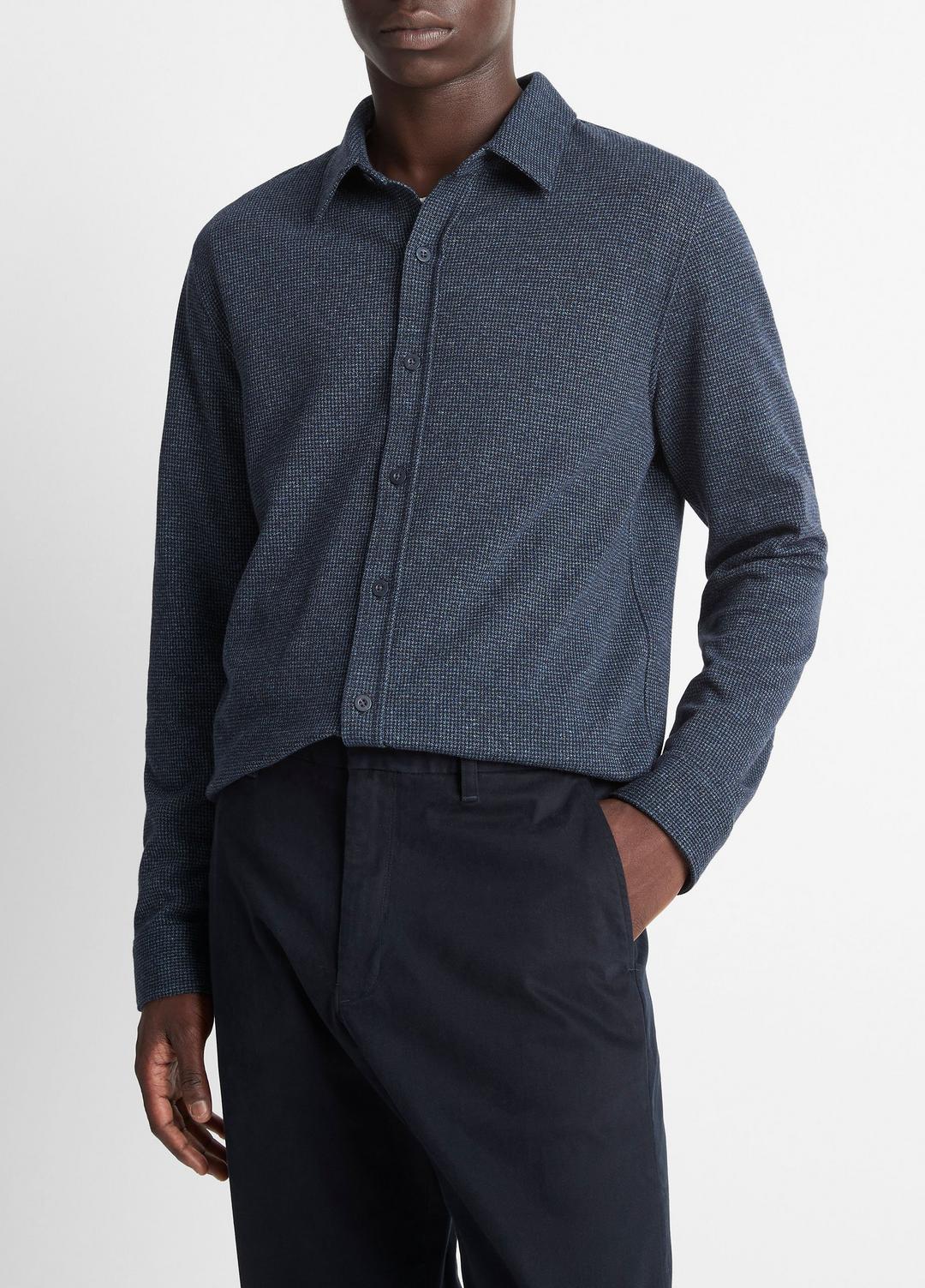 Houndstooth Cotton-Blend Button-Front Shirt in Long Sleeve COASTAL COMBO | VINCE Men