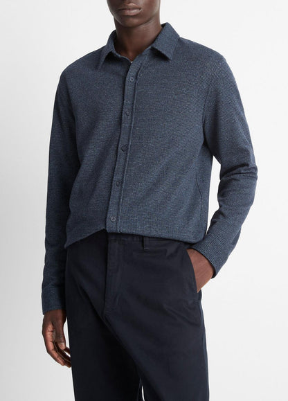 Houndstooth Cotton-Blend Button-Front Shirt in Long Sleeve COASTAL COMBO | VINCE Men