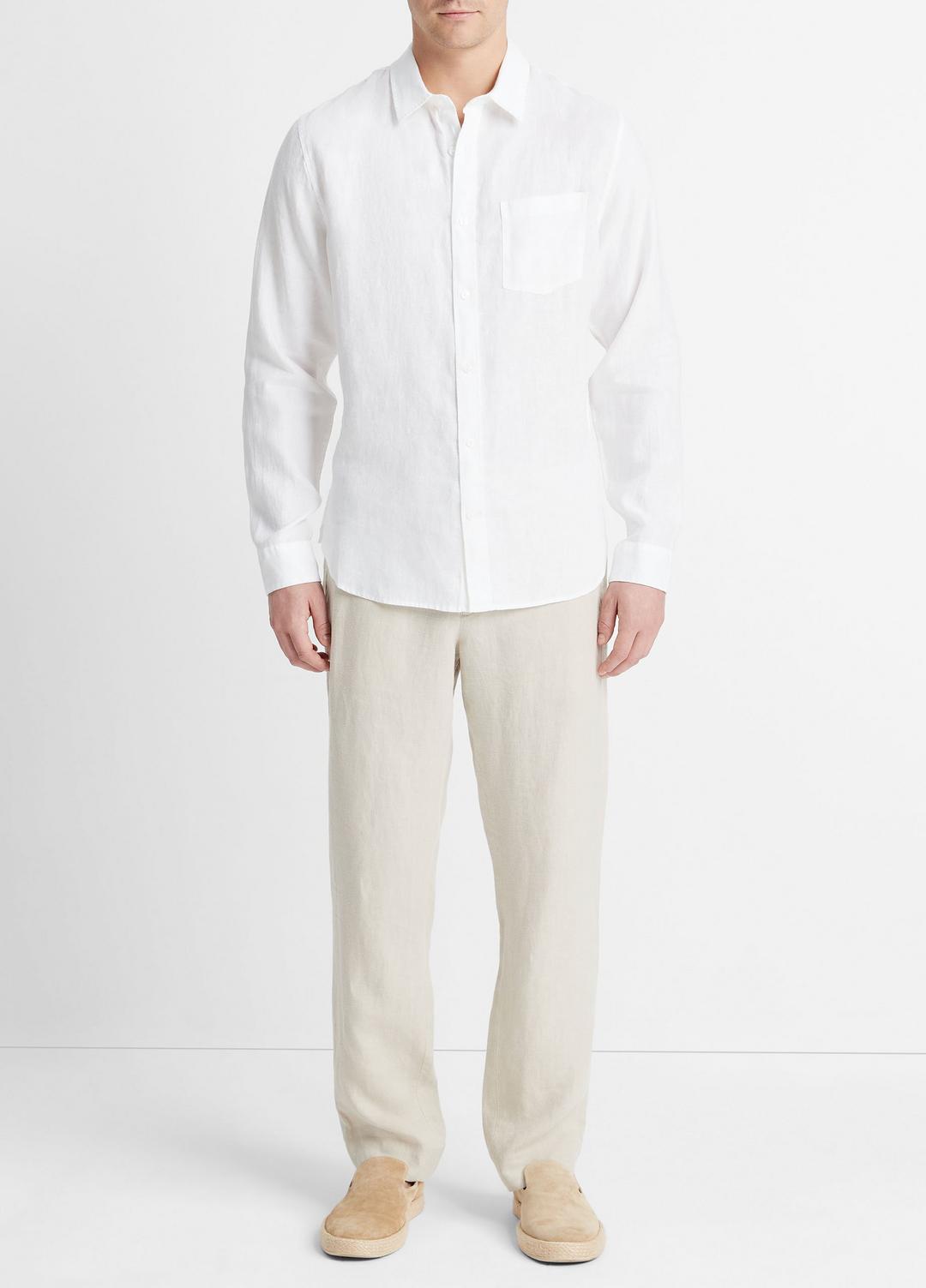 Linen Long-Sleeve Shirt in Long Sleeve OPTIC WHITE | VINCE Men