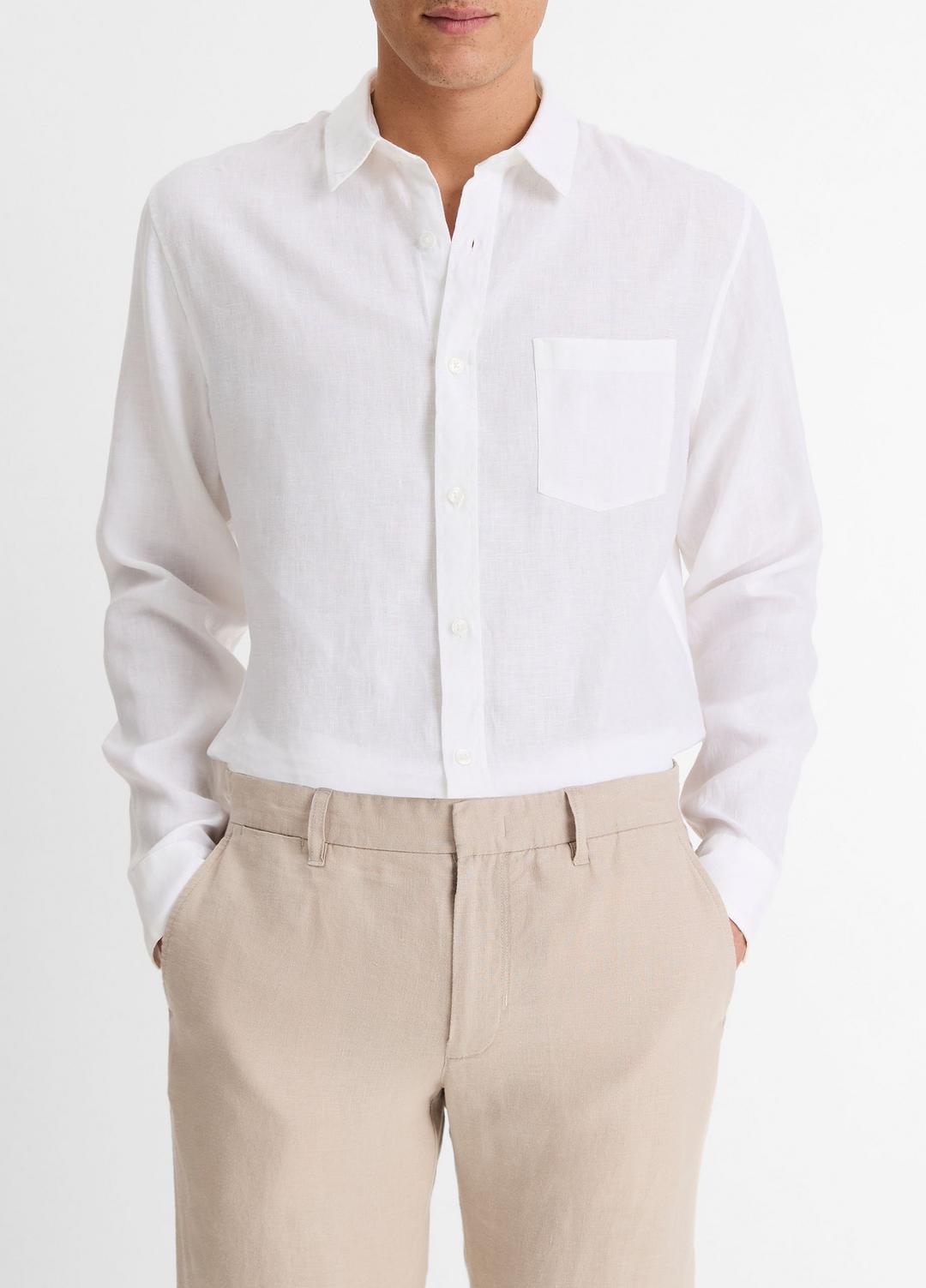 Linen Long-Sleeve Shirt in Long Sleeve OPTIC WHITE | VINCE Men