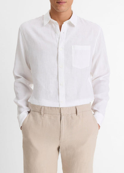 Linen Long-Sleeve Shirt in Long Sleeve OPTIC WHITE | VINCE Men