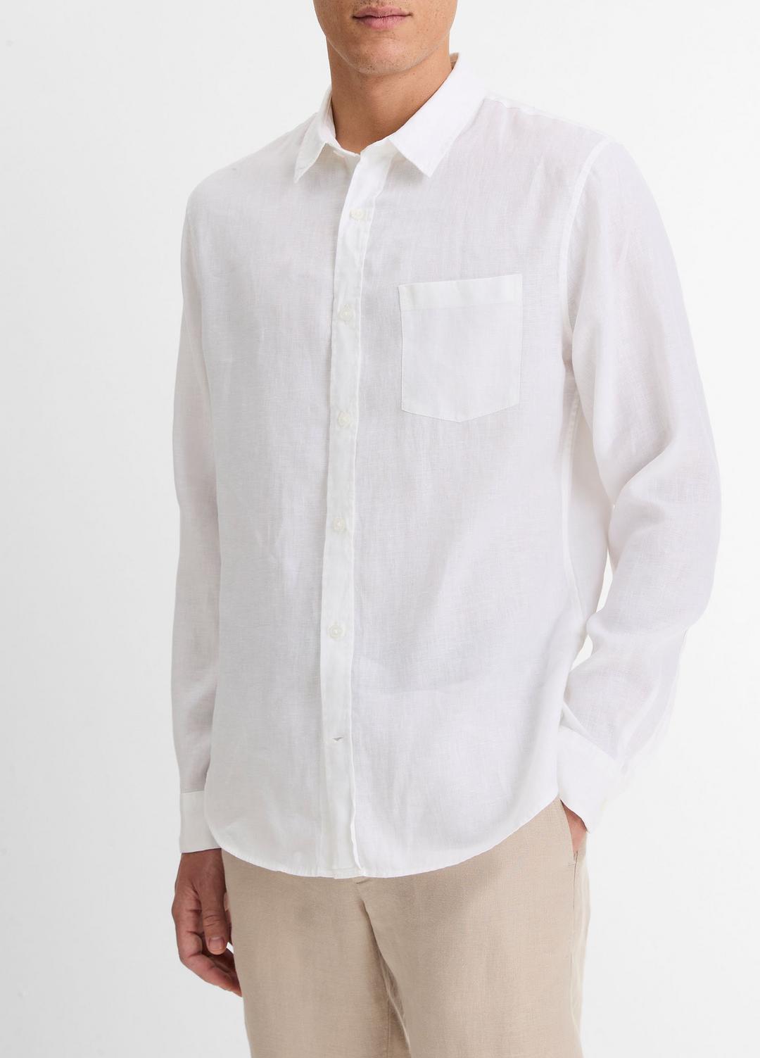 Linen Long-Sleeve Shirt in Long Sleeve OPTIC WHITE | VINCE Men