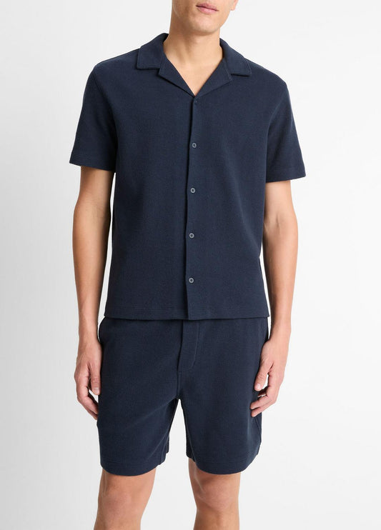 Cotton Bouclé Cabana Shirt in Short Sleeve COASTAL BLUE | VINCE Men