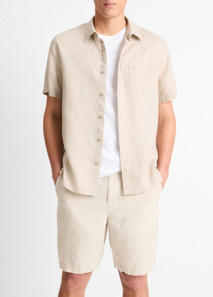 Linen Short-Sleeve Shirt in Short Sleeve PUMICE ROCK | VINCE Men