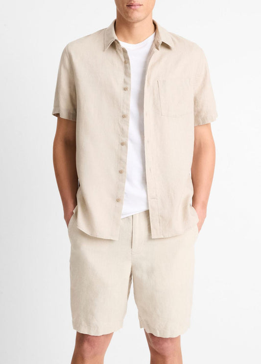 Linen Short-Sleeve Shirt in Short Sleeve PUMICE ROCK | VINCE Men