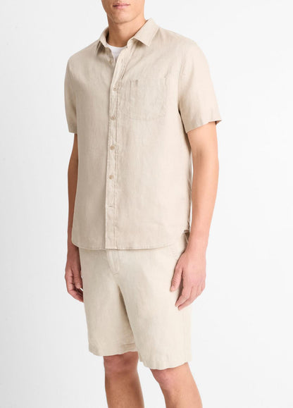 Linen Short-Sleeve Shirt in Short Sleeve PUMICE ROCK | VINCE Men