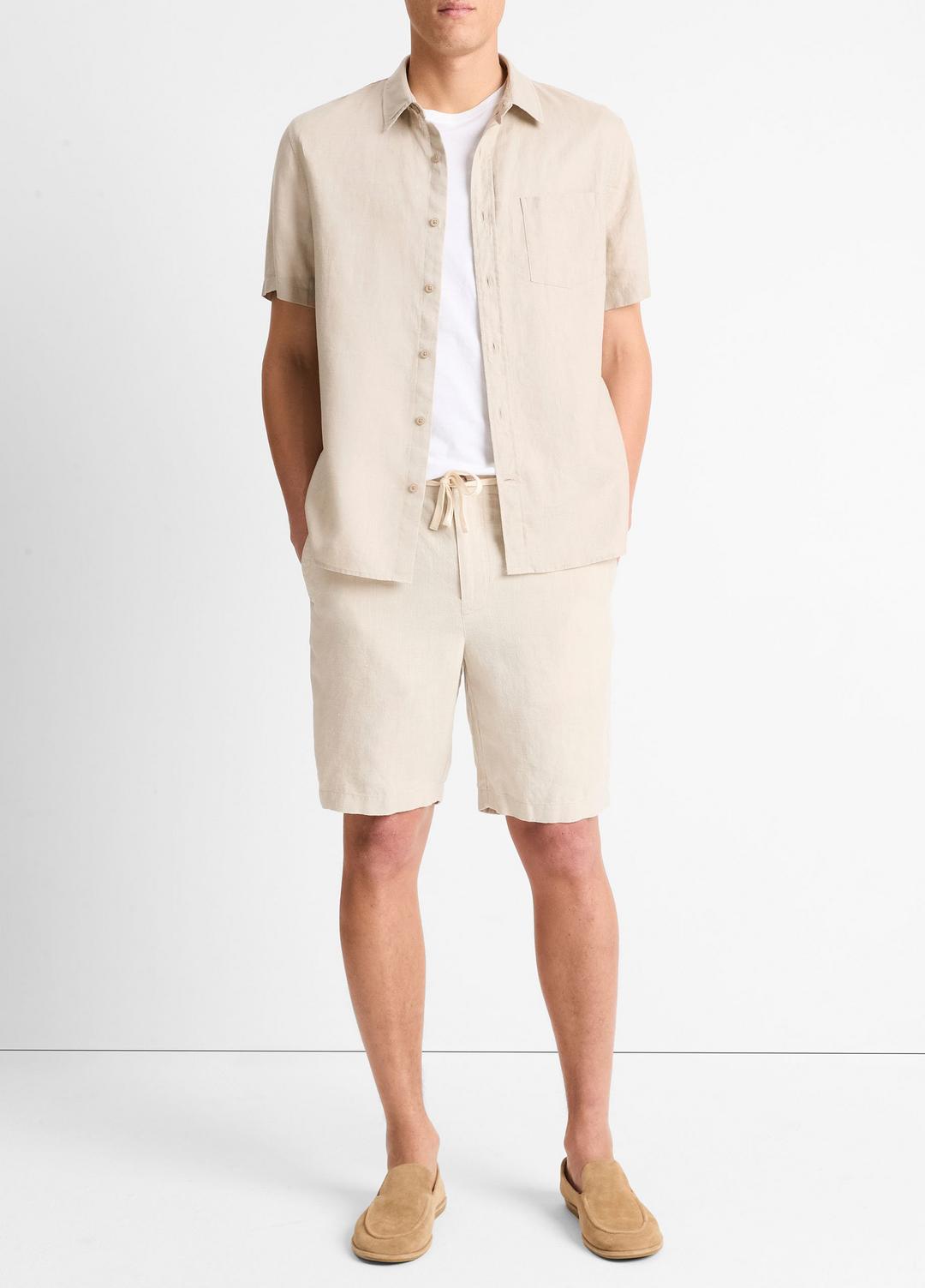 Linen Short-Sleeve Shirt in Short Sleeve PUMICE ROCK | VINCE Men