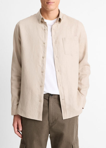 Linen Long-Sleeve Shirt in Long Sleeve PUMICE ROCK | VINCE Men