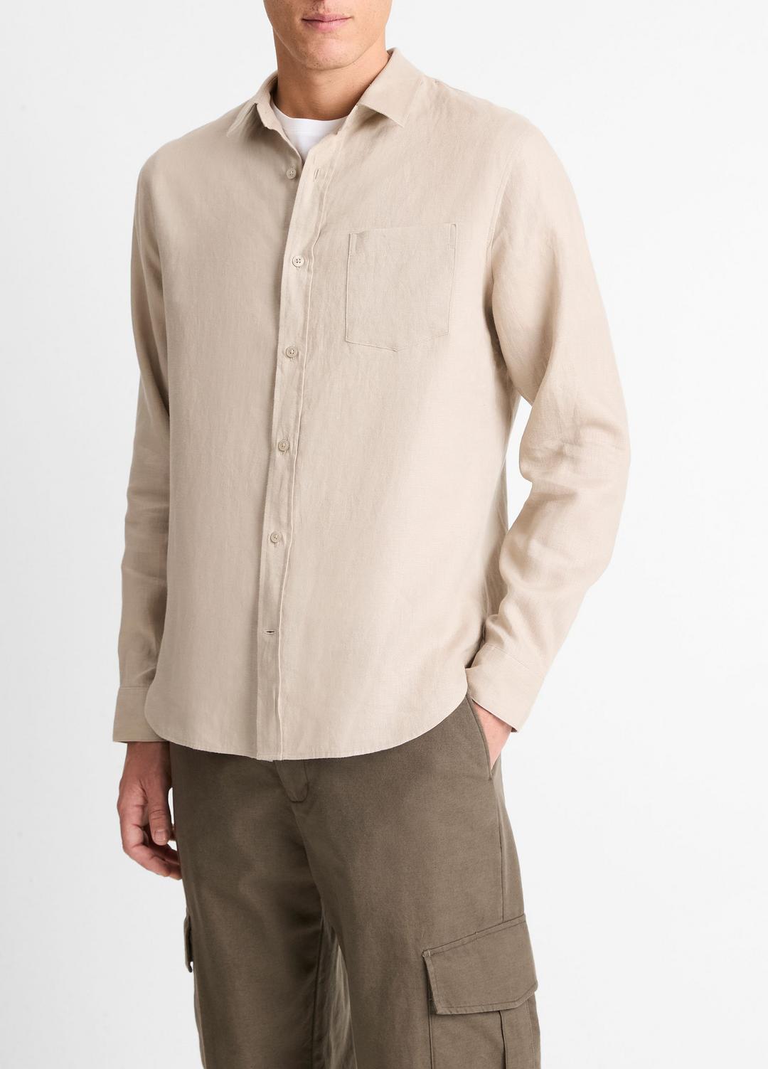 Linen Long-Sleeve Shirt in Long Sleeve PUMICE ROCK | VINCE Men