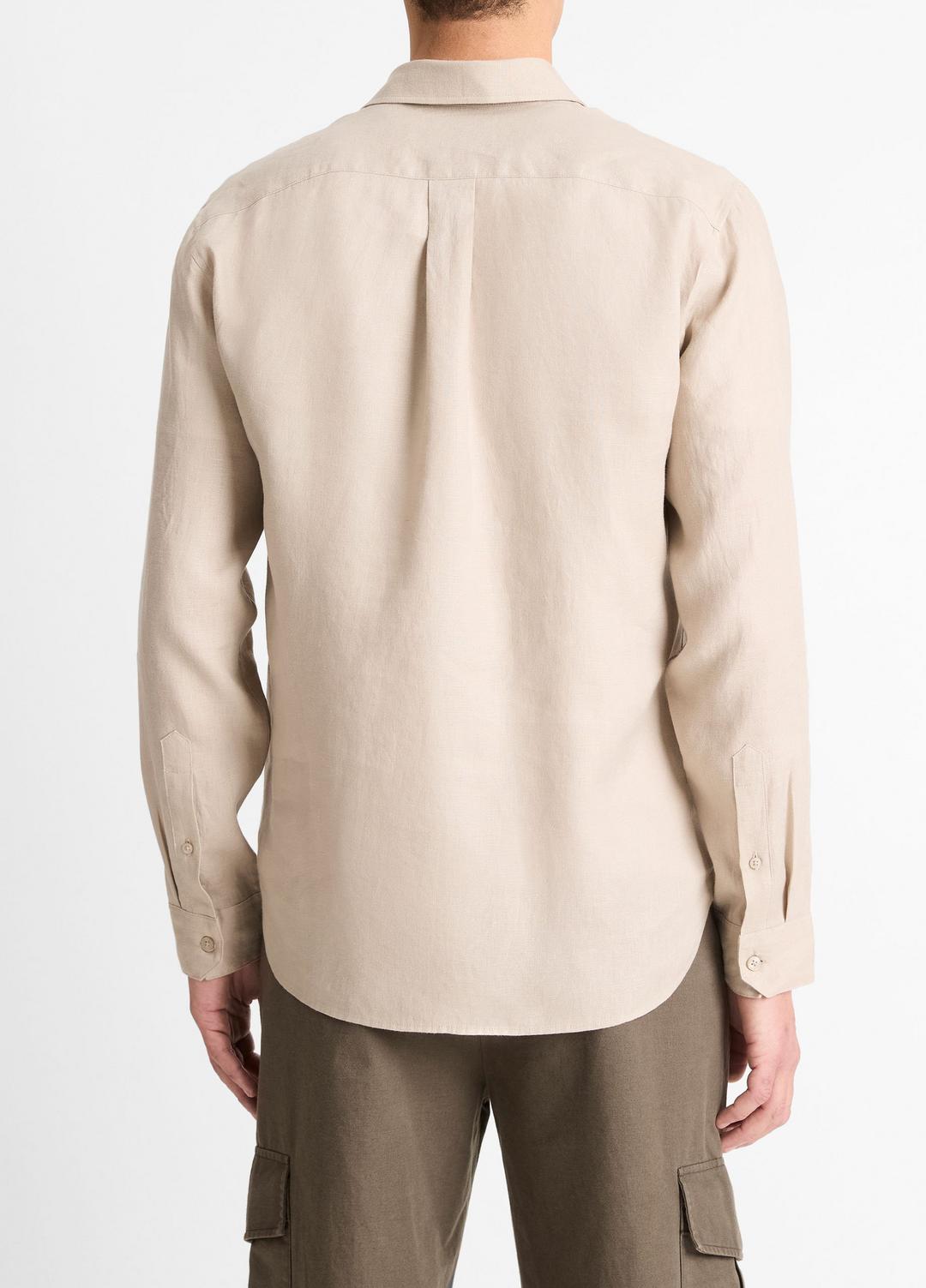Linen Long-Sleeve Shirt in Long Sleeve PUMICE ROCK | VINCE Men