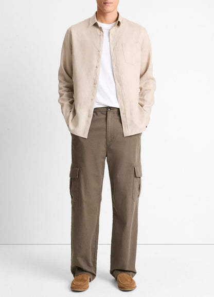 Linen Long-Sleeve Shirt in Long Sleeve PUMICE ROCK | VINCE Men