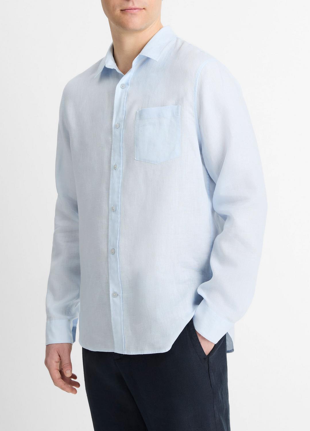 Linen Long-Sleeve Shirt in Long Sleeve GLACIER | VINCE Men
