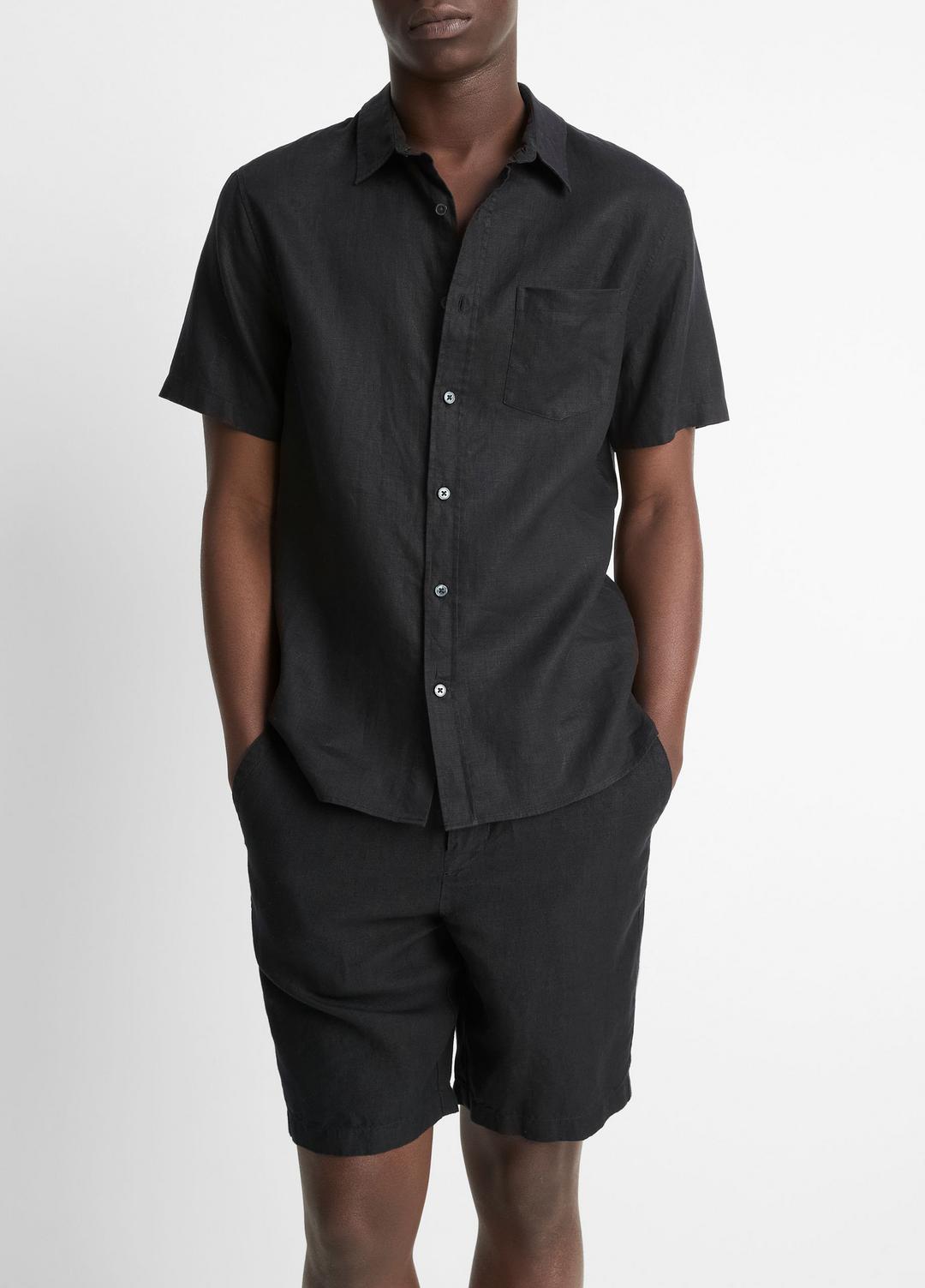 Linen Short-Sleeve Shirt in Short Sleeve BLACK | VINCE Men