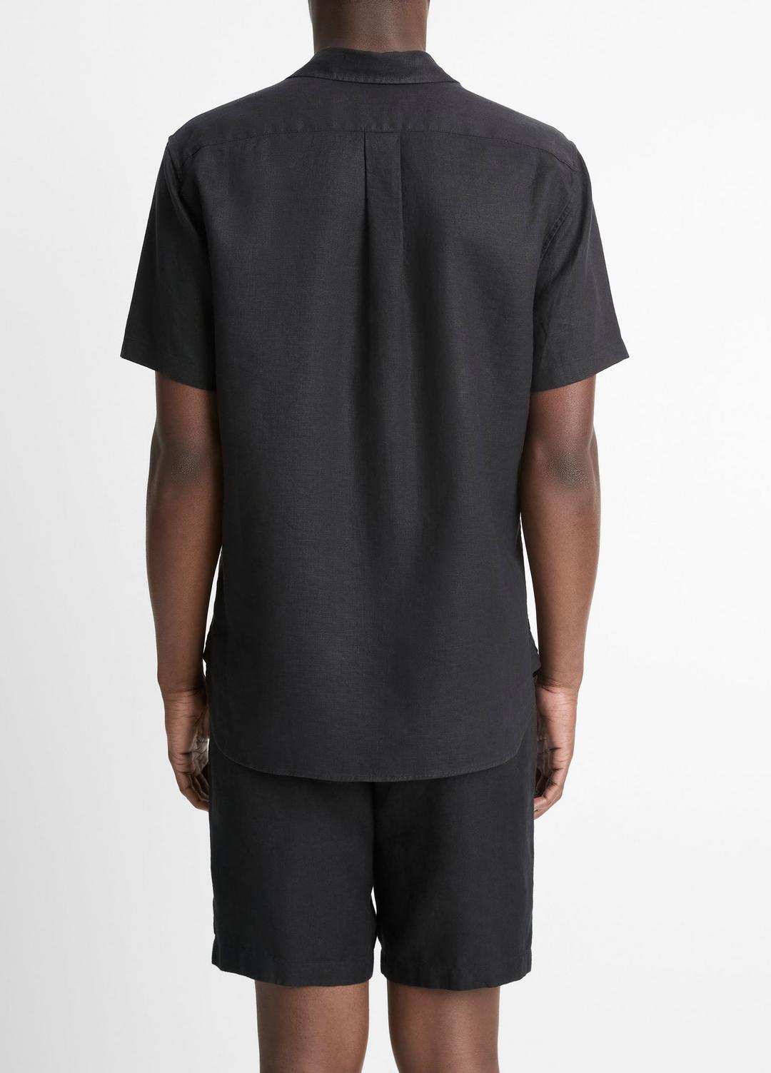Linen Short-Sleeve Shirt in Short Sleeve BLACK | VINCE Men
