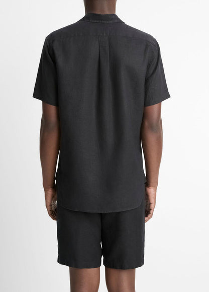 Linen Short-Sleeve Shirt in Short Sleeve BLACK | VINCE Men