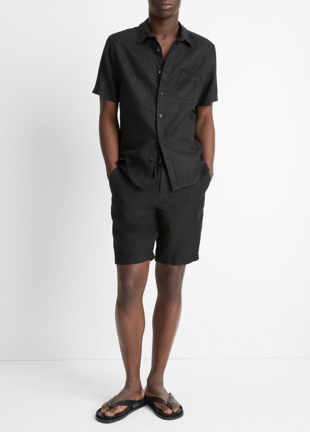 Linen Short-Sleeve Shirt in Short Sleeve BLACK | VINCE Men