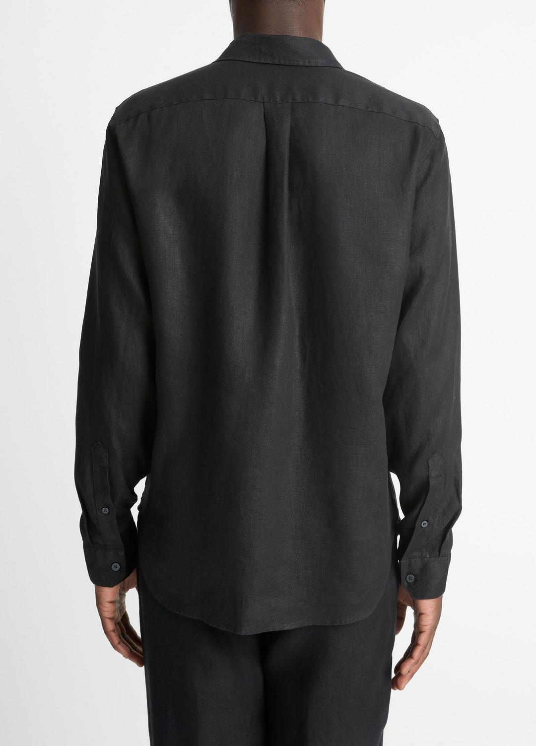 Linen Long-Sleeve Shirt in Long Sleeve BLACK | VINCE Men
