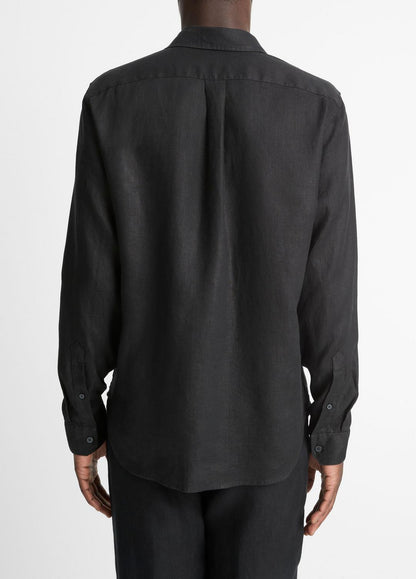Linen Long-Sleeve Shirt in Long Sleeve BLACK | VINCE Men