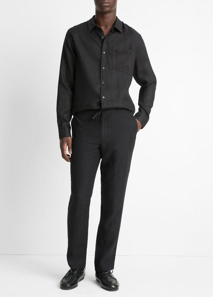 Linen Long-Sleeve Shirt in Long Sleeve BLACK | VINCE Men