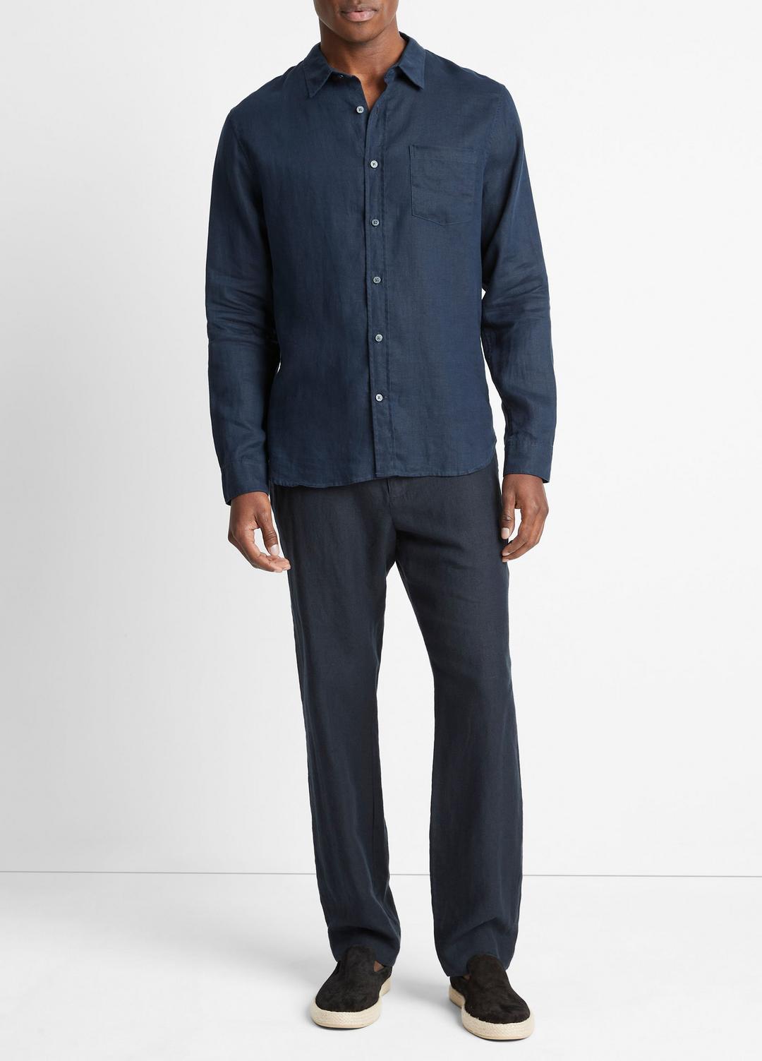 Linen Long-Sleeve Shirt in Long Sleeve COASTAL BLUE | VINCE Men