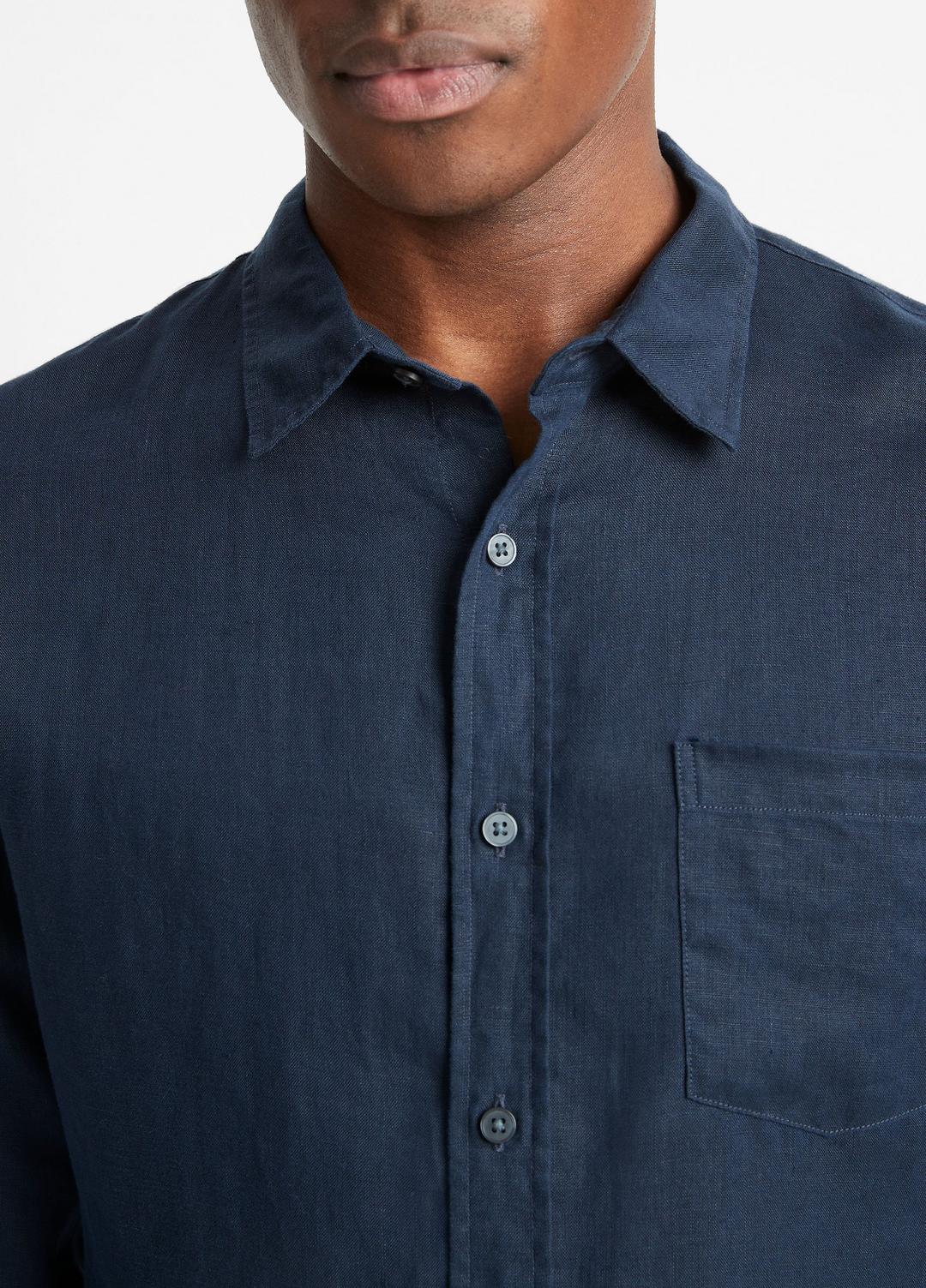 Linen Long-Sleeve Shirt in Long Sleeve COASTAL BLUE | VINCE Men
