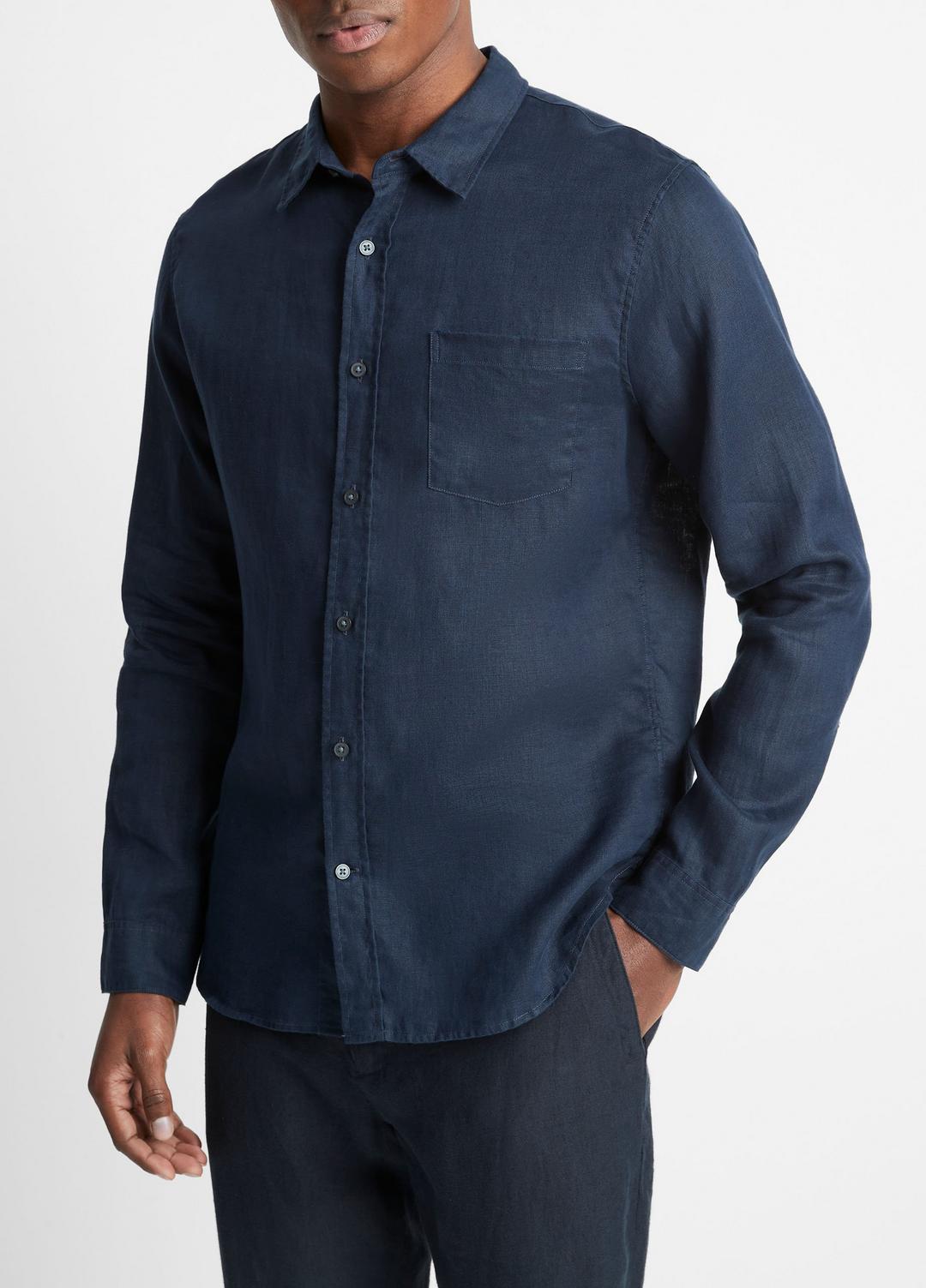 Linen Long-Sleeve Shirt in Long Sleeve COASTAL BLUE | VINCE Men