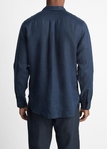 Linen Long-Sleeve Shirt in Long Sleeve COASTAL BLUE | VINCE Men