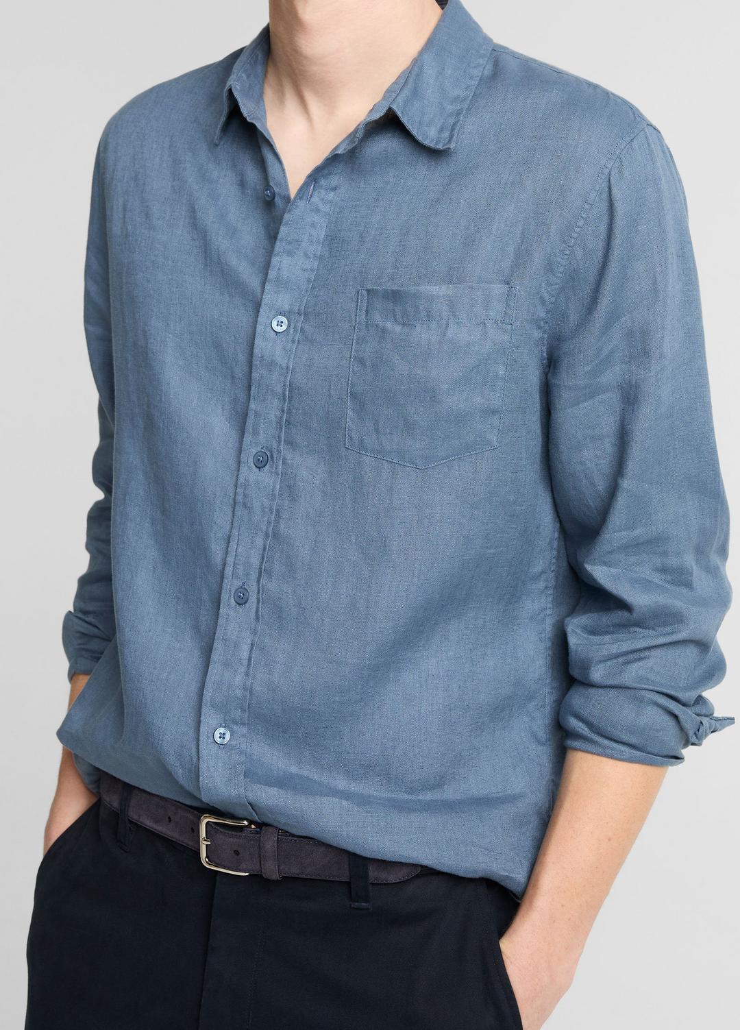 Linen Long-Sleeve Shirt in Long Sleeve UNIFORM BLUE | VINCE Men
