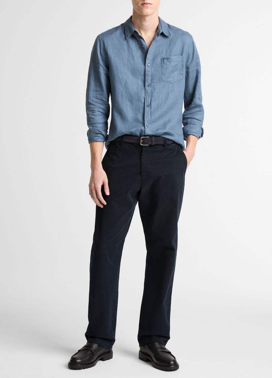 Linen Long-Sleeve Shirt in Long Sleeve UNIFORM BLUE | VINCE Men