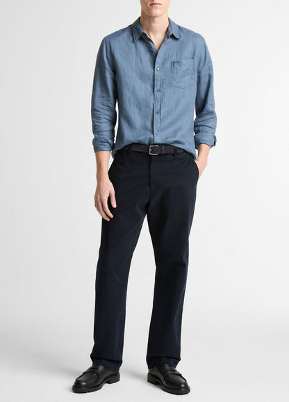Linen Long-Sleeve Shirt in Long Sleeve UNIFORM BLUE | VINCE Men
