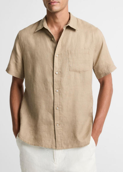 Linen Short-Sleeve Shirt in Long Sleeve TEAK | VINCE Men