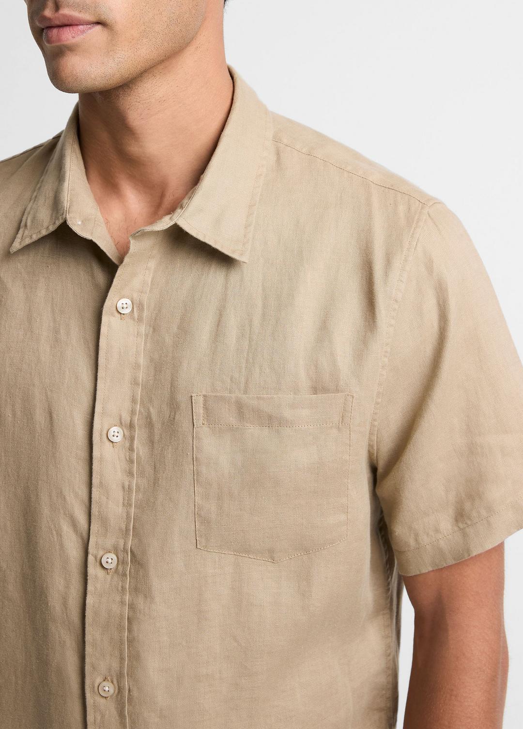 Linen Short-Sleeve Shirt in Long Sleeve TEAK | VINCE Men