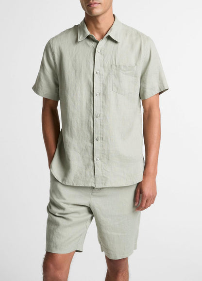 Linen Short-Sleeve Shirt in Long Sleeve MATCHA | VINCE Men