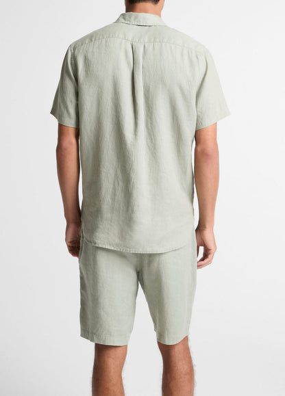 Linen Short-Sleeve Shirt in Long Sleeve MATCHA | VINCE Men
