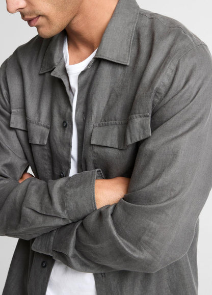 Linen Garage Shirt  in Long Sleeve SLATE | VINCE Men