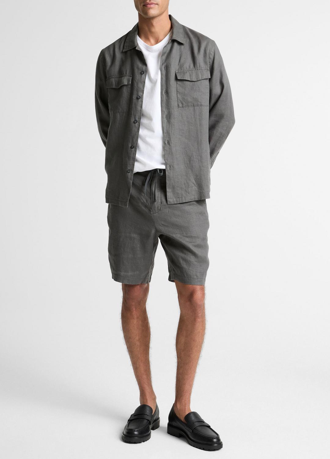 Linen Garage Shirt  in Long Sleeve SLATE | VINCE Men