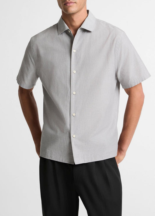 Cotton Short-Sleeve Button-Front Shirt  in Short Sleeve JET | VINCE Men