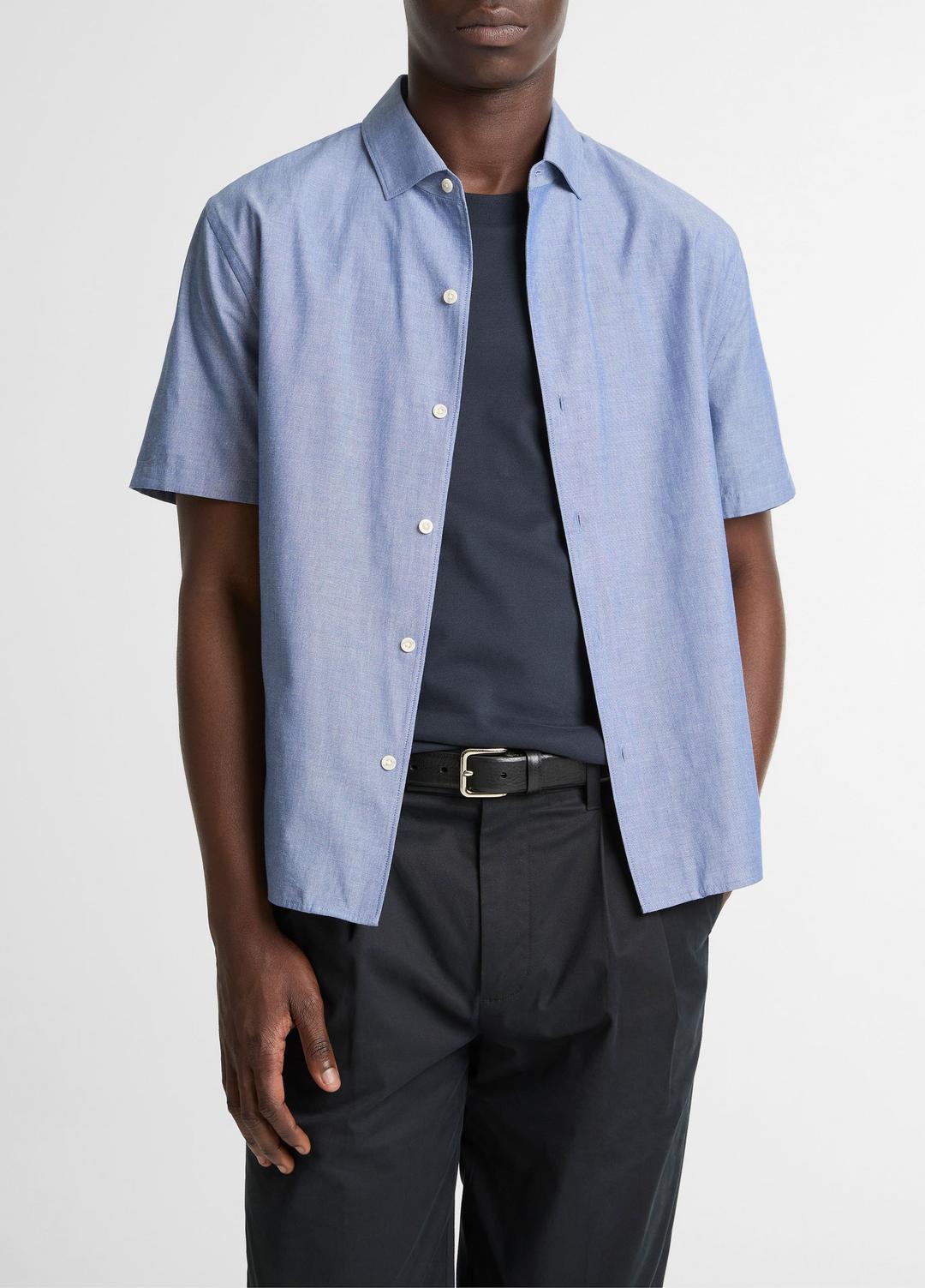 Cotton Short-Sleeve Button-Front Shirt  in Short Sleeve INDIGO | VINCE Men