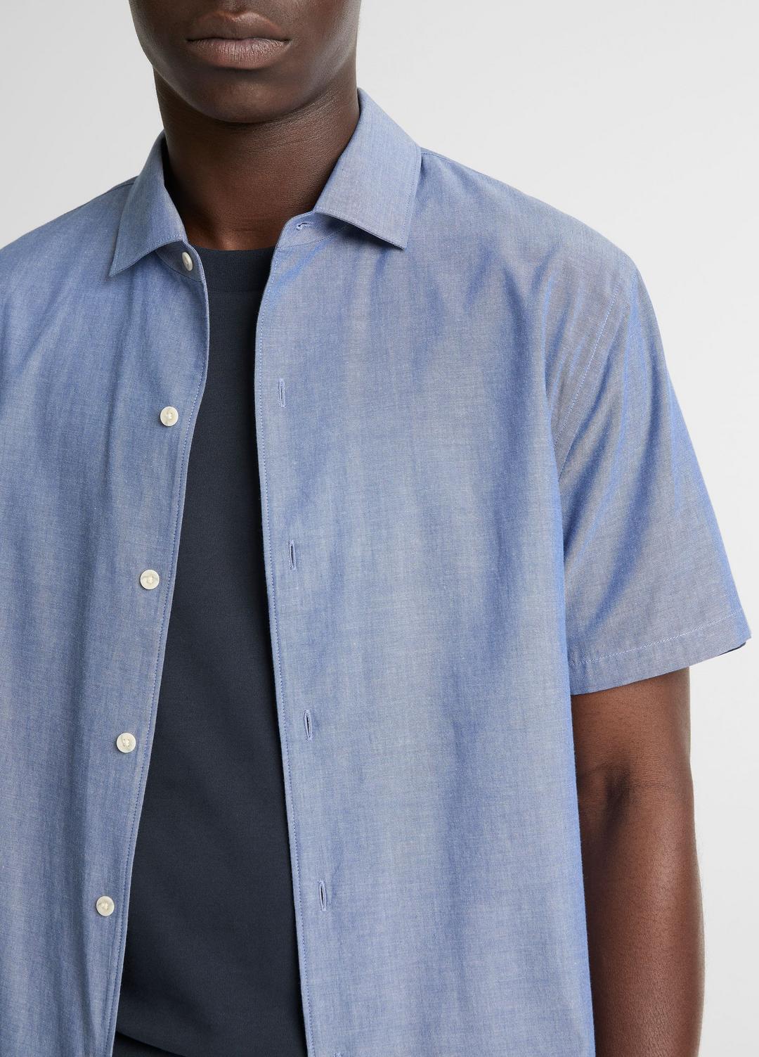 Cotton Short-Sleeve Button-Front Shirt  in Short Sleeve INDIGO | VINCE Men