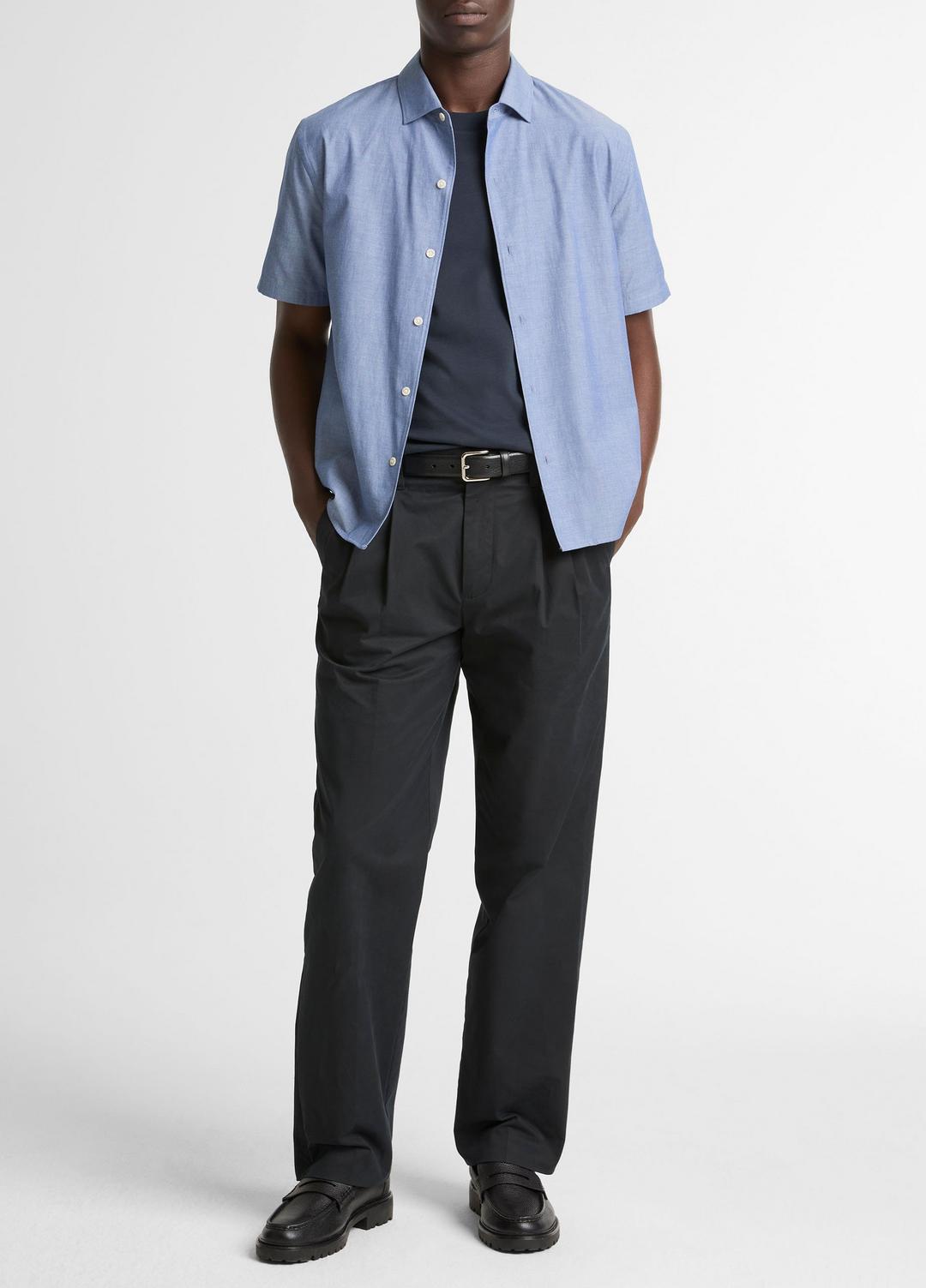 Cotton Short-Sleeve Button-Front Shirt  in Short Sleeve INDIGO | VINCE Men